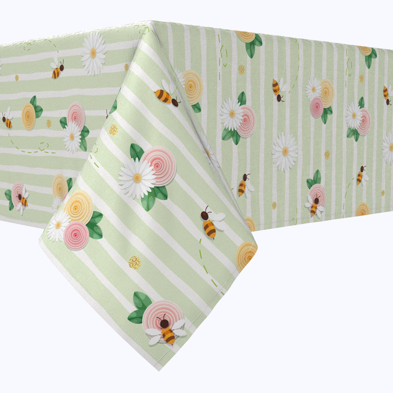 Rectangular Tablecloth, 100% Cotton, 52X104", Springtime Floral Stripe, 84" L x 52" W