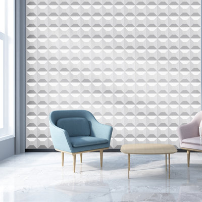 Panneau mural 3D 11,8 "x 11,8" en blanc (paquet de 12)