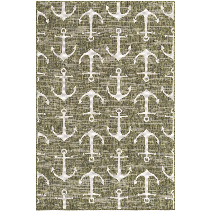 Outdoor Ayton Area Rug Green Color, Rectangle 5'3" x 7'10"