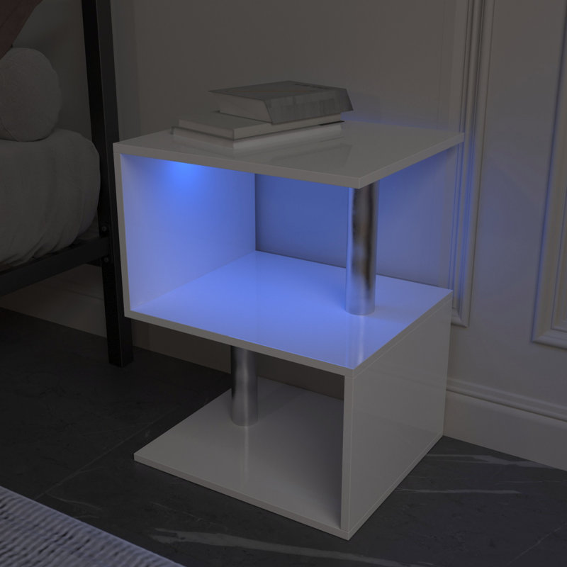 LED Nightstand, S-Shaped End Table, Small Coffee Table, Side Table With Open Storage Shelf