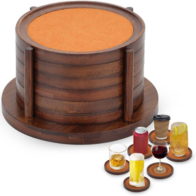 Bamboo Coasters For Coffee Table Set Of 6 Coasters For Drinks Absorbent With Holder Coffee Table Decor For Tabletop Protection Gifts For House Warming New Home & Wedding (Dark Brown 6Pcs)