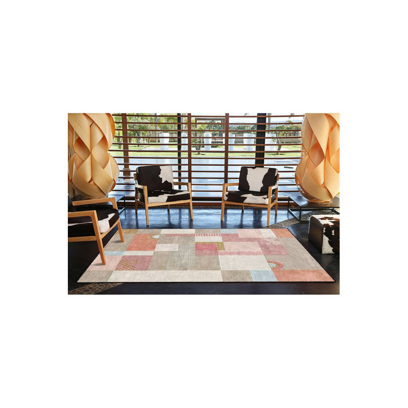 Tapis décoratif à carreaux rose lavable à la machine, Sous-tapis carré 4 pi 11 po inclus