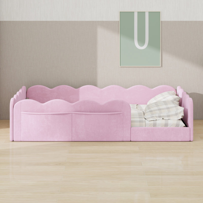 Lit tapissier contemporain pour chambre à coucher, Pink