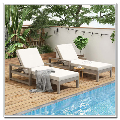 Ensemble de 2 chaises longues réglables à 5 positions avec structure et coussins en bois d'acacia