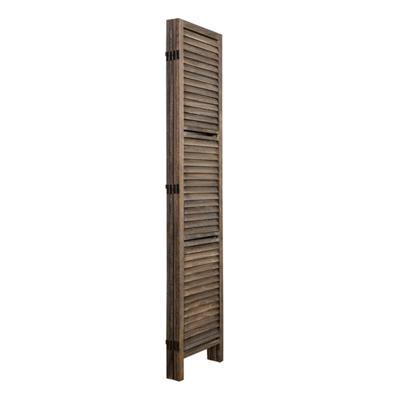 Cloison de style rustique à 4 panneaux avec tablettes d'angle amovibles et paravent pliable, Light Brown