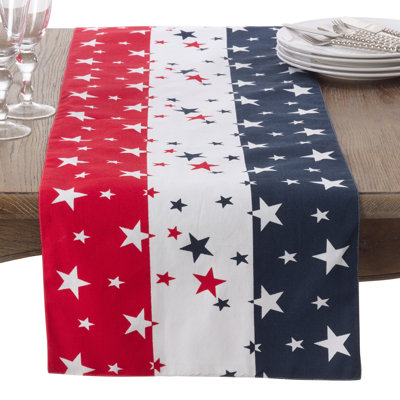 Stars & Stripes Table Runner – Patriotic Americana Table Linen for Memorial Day, Fourth of July & Holiday Entertaining