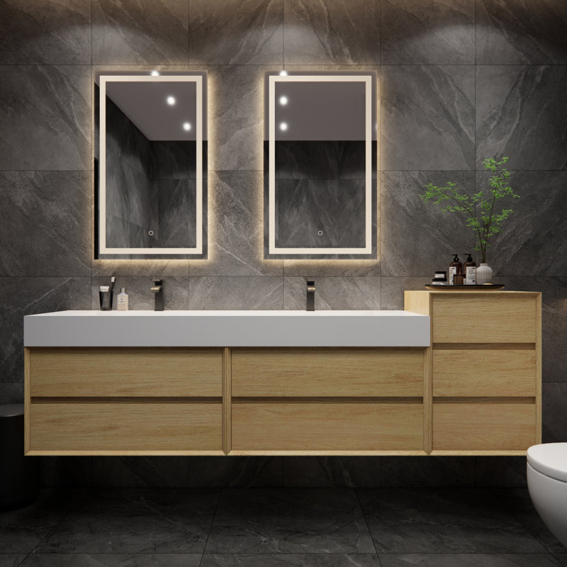 Meuble-lavabo double mural Albizu, Brun