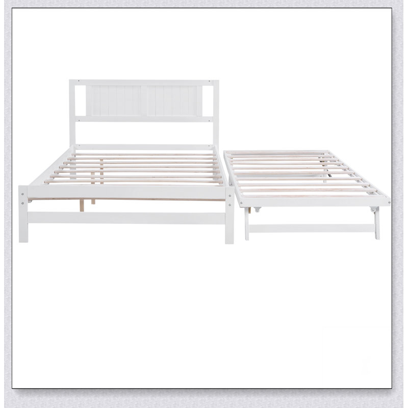 Lit plateforme tapissier avec lit gigogne et deux tiroirs, Blanc