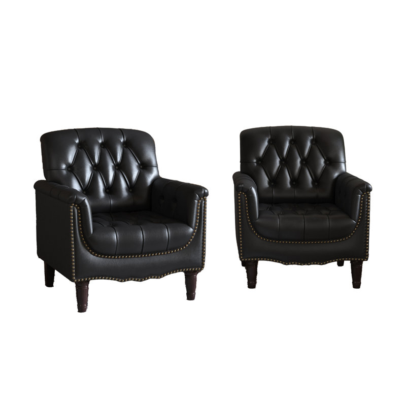80 Cm Wide Tufted Armchair, Blue Black Faux Leather