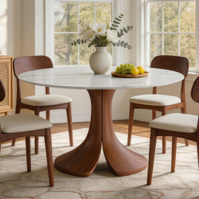 Aurora 39"/43" Modern Round Dining Table With Hand-Crafted Solid Wood Pedestal Base -  Circular Kitchen Table For Small Spaces & Breakfast Nooks