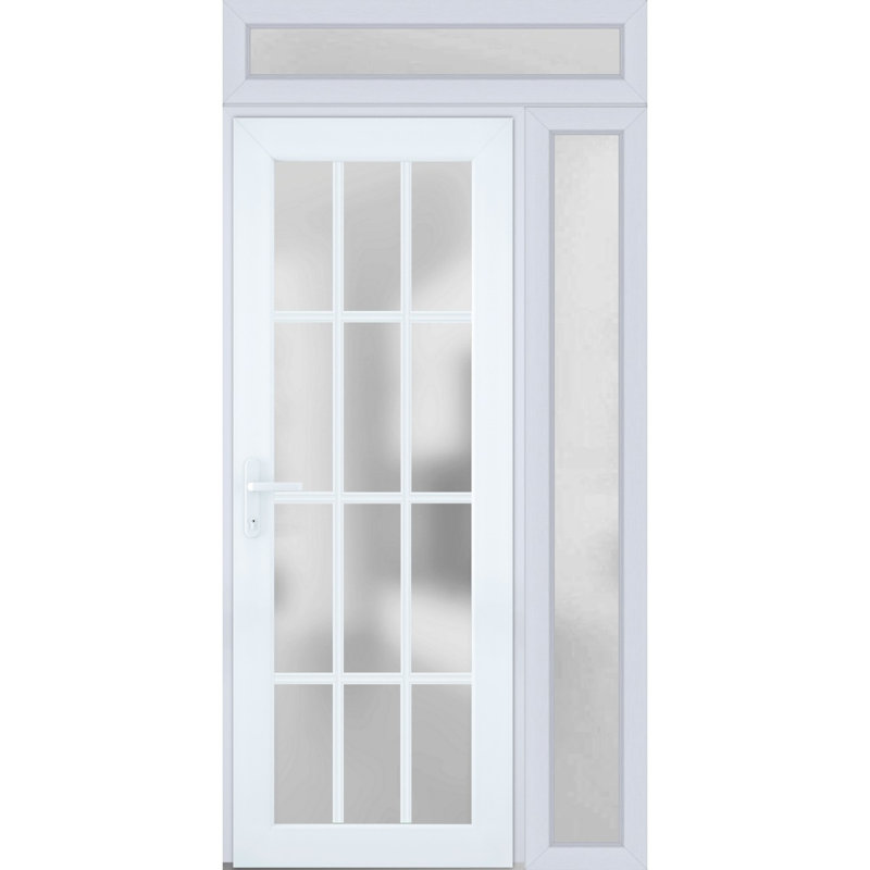 Façade extérieure pré-montée Fibre de verre verre givré / Manux 8312 Soie blanche / Fenêtre extérieure latérale / supérieure / Bureau Portes d'entrée commerciales et résidentielles Garage de garage-W36 + 16 po x H80 + 14 po -Ins droite