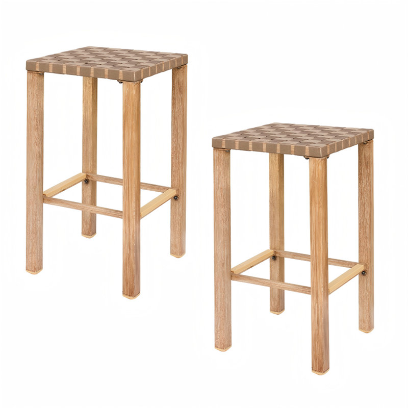 Bar Stools Set of 2, Counter Height Bar Stools with Footrest, Hand-Made Drawstring Tall Bar Chairs for Kitchen, Island, Dining Room, Pub, Cafe
