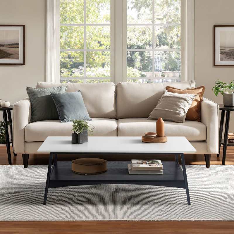 Parker Mid-century Coffee Table with Storage Shelf, Black