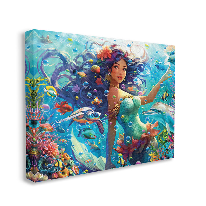 «Mermaid & Marine Animals», art mural sur toile par Michael David Ward, H 24 po x l 30 po