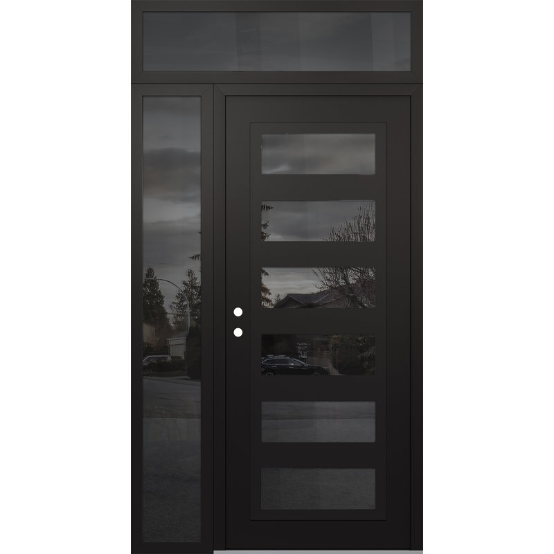 C9 50 po à droite X 96 po Panneau de porte en verre noir et noir à panneau avec porte d'entrée avant en verre, Oui, Miroitant