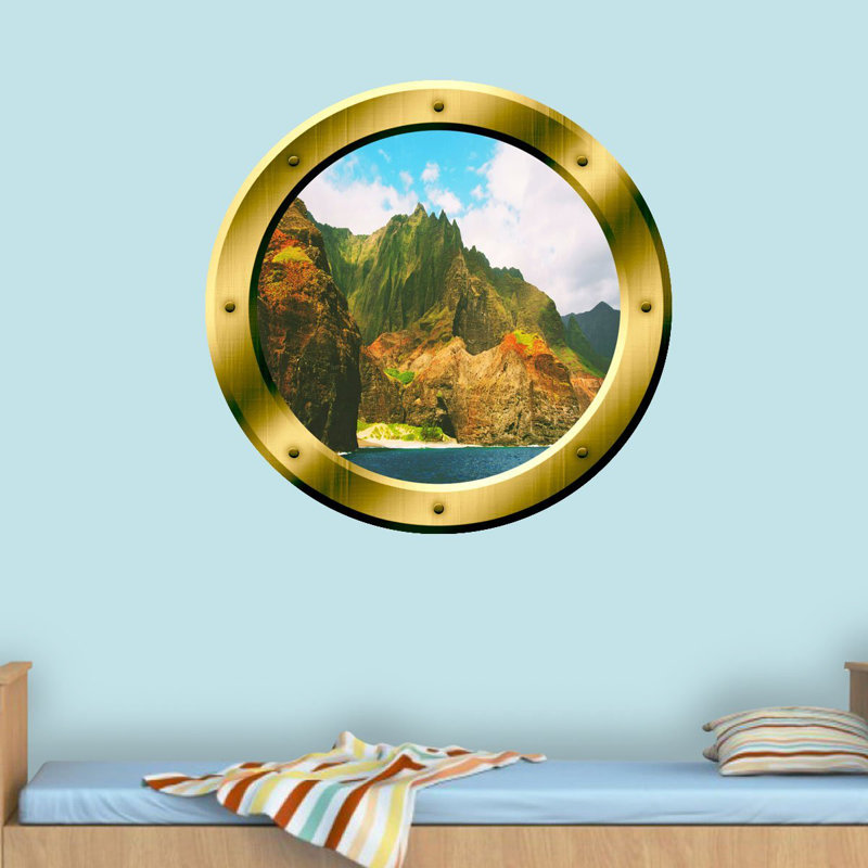 Décalcomanie murale 3d en hublot nature scène, H 20 po x l 20 po x P 0,01 po, Vert / brun
