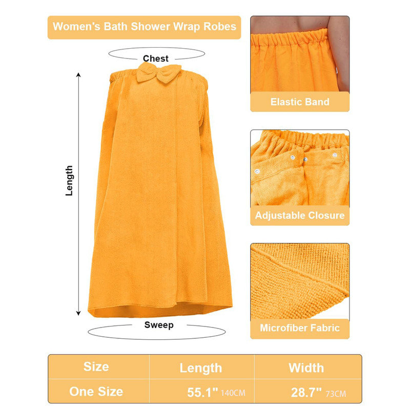 Bath Towel Robe for Women Spa Bath Robe,Lightweight Absorbent,Wearable Bath Wrap, Orange