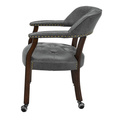 Swivel Tufted Dining Chairs With Casters And Arms