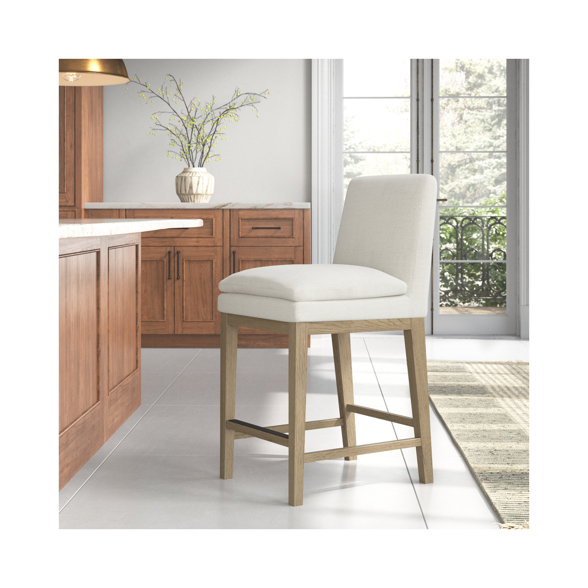 Bethea Upholstered Counter Stool, Graywash, Effie Linen Performance Linen
