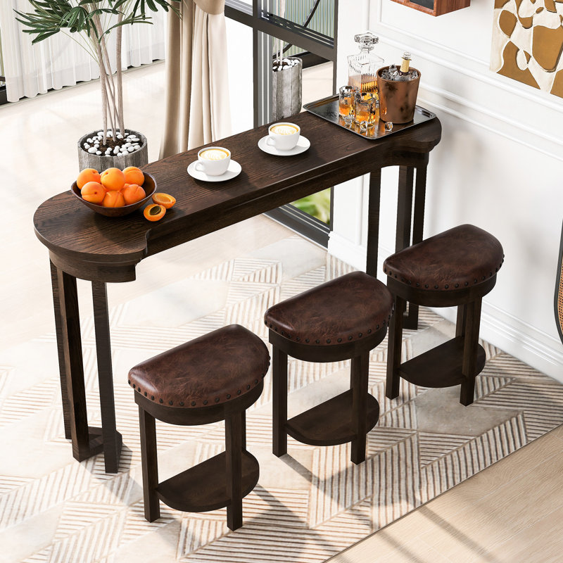 Ensemble de table de bar 4 pièces et 3 tabourets en pin massif
