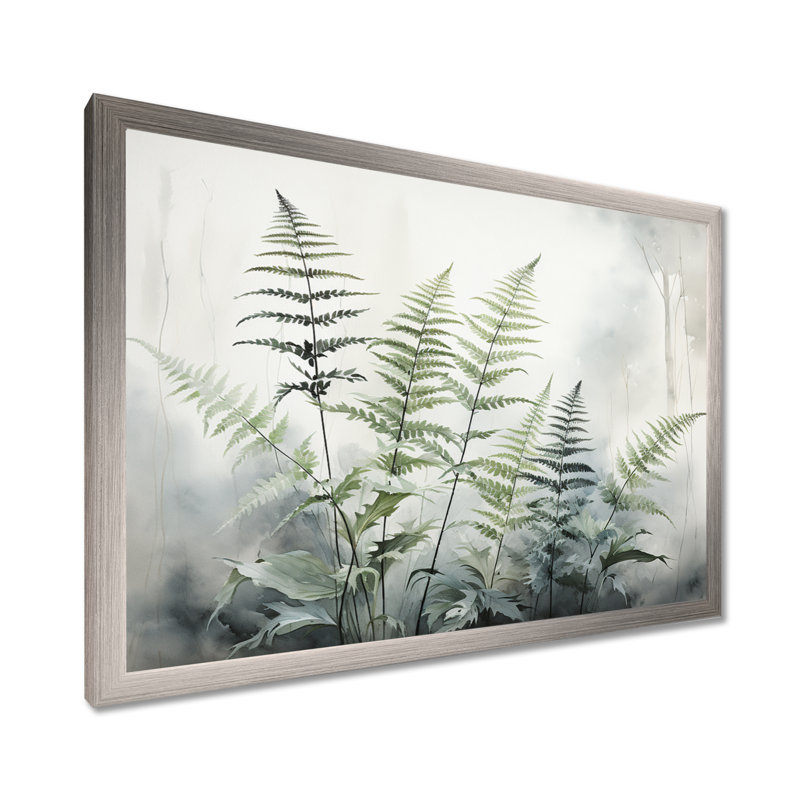 Ferns Silver Whispers II - fougères, impressions sur toile, Cadre simple argenté, H 16 po x l 32 po x P 1 po