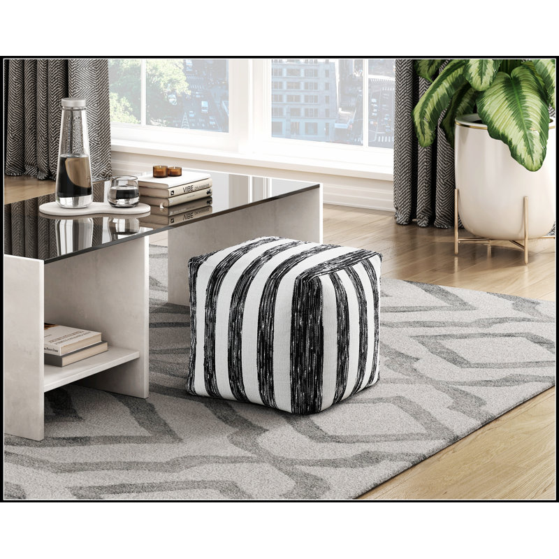 Repose-pieds pouf en tissu rayé noir et blanc Modern