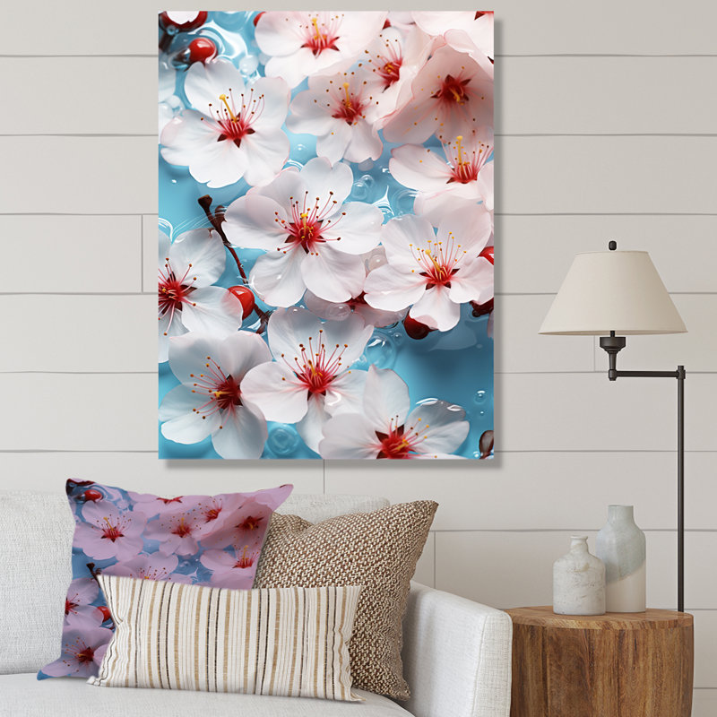 «White Cherry Blossoms Flow II», art mural cerisier en fleurs, Toile tendue, H 40 po x l 30 po x P 1,5 po