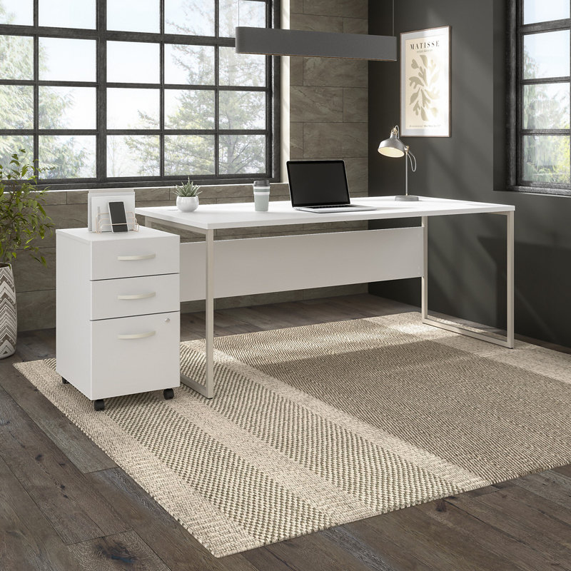 Bureau hybride, Blanc, H 29,91 po x l 71,02 po x P 29,37 po