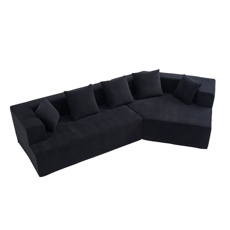 Felip 29.5" Curved Chenille Upholstered Sectional Sofa with Deep Seat, Black Polyester