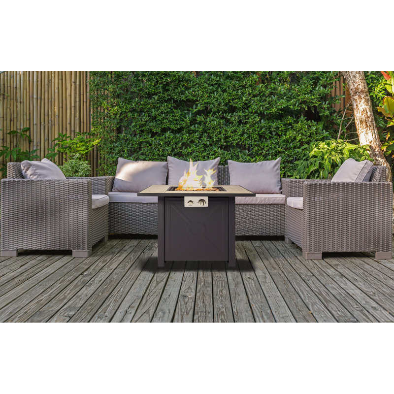 Barcan Square Powder Coated Steel Propane Smokeless Fire Pit Table with Hidden Fuel Tank
