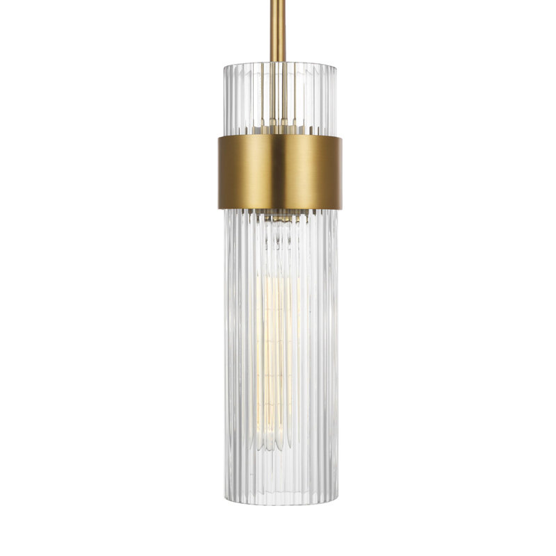 1 - Light Single Pendant, Burnished Brass, 12" H x 3.375" W x 3.375" D