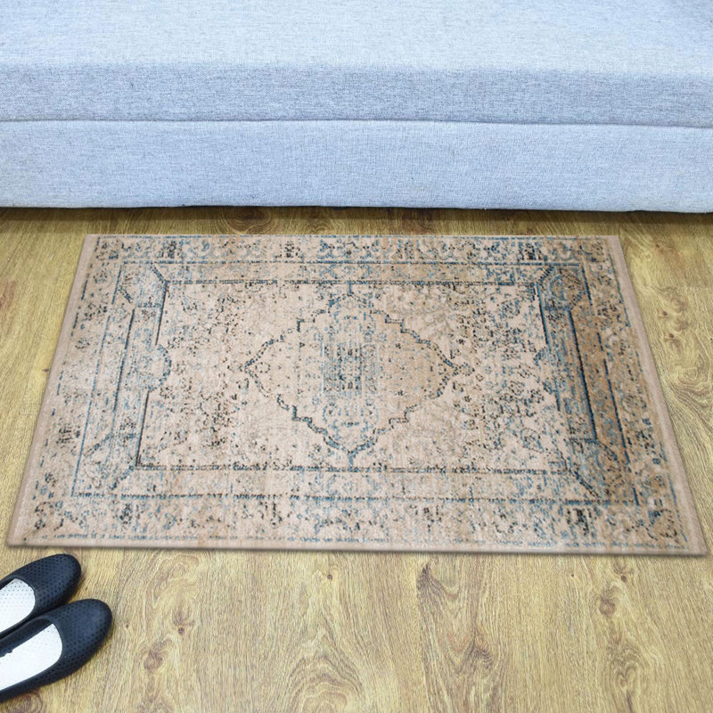 TAPIS EN POLYESTER MACHINE - 1 pi 8 po x 2 pi 10 po, forme rectangulaire, multicolore, conception traditionnelle orientale traditionnelle, tapis à poils courts fabriqués à la machine