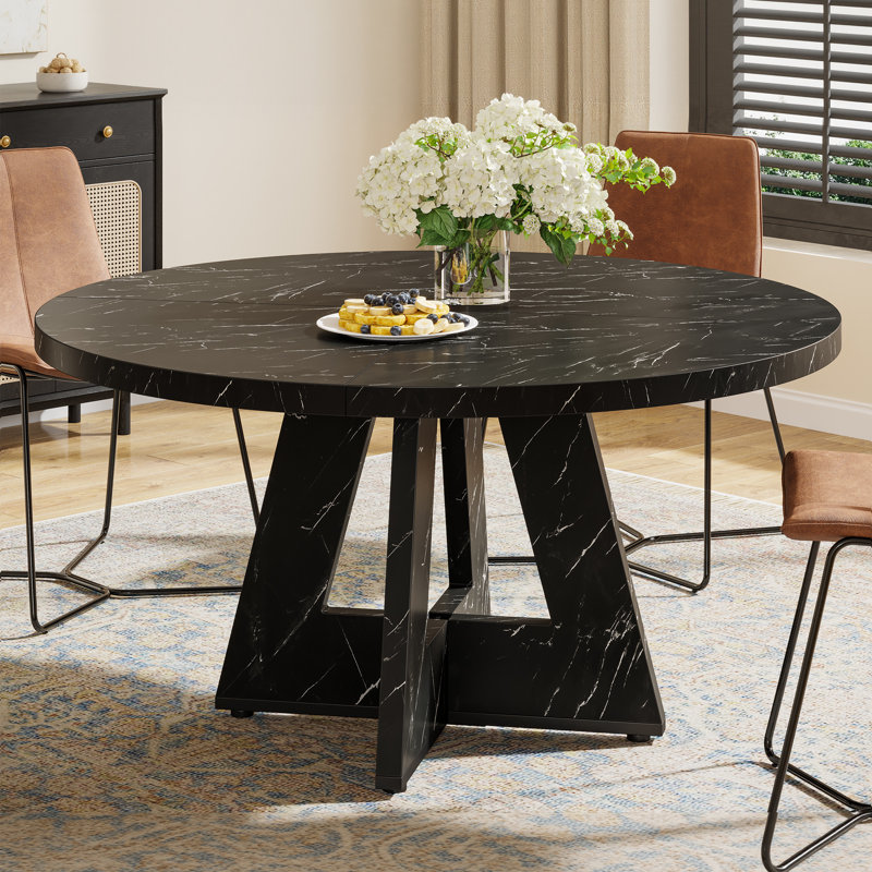 Liena 47'' Round Dining Table, Black Marble