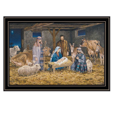 Trendy Decor 4U The Gift Of All  The Birth Of Christ Black Framed Wall Art For Living Room, Nativity Wall Art Print For Home Decor, Bedroom Wall Art By Bonnie Mohr