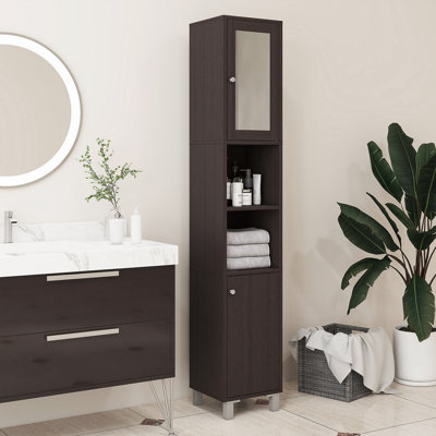 Grande armoire de rangement pour salle de bain avec miroir, armoire tour autoportante en bois avec tablettes réglables pour la salle de bain ou le salon