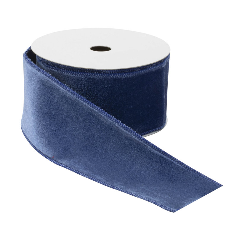 Ruban de velours à bord brut, Bleu, H 2,5 po x l 180 po x P 0,1 po