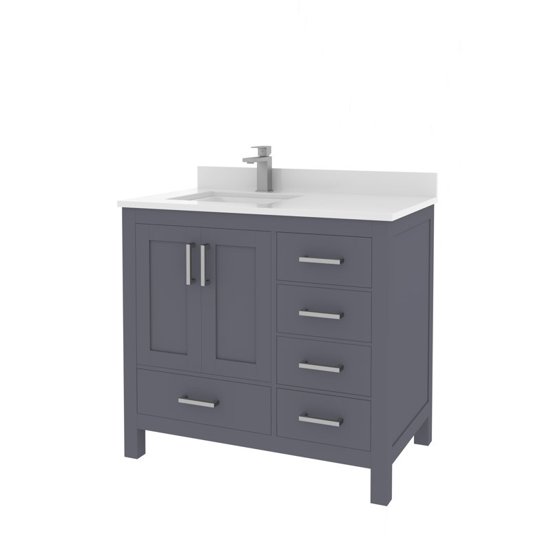 Rooh 36'' Charcoal Gray Bathroom Vanity with White Quartz Top