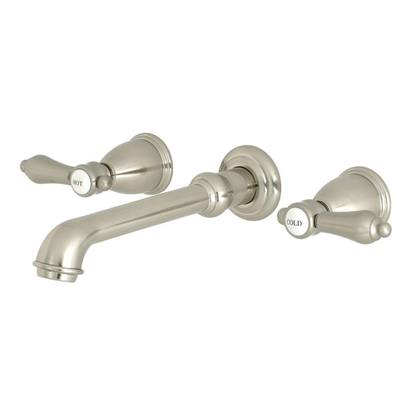 Kingston Brass Heirloom Two-Handle 3-Hole Wall Mount Bathroom Faucet, Brushed Nickel