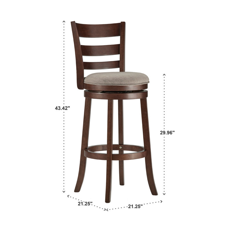 Tabouret de bar et de comptoir pivotant Adelynn, Cerisier foncé, Lin gris, Tabouret de bar (hauteur de siège de 29,96 po)