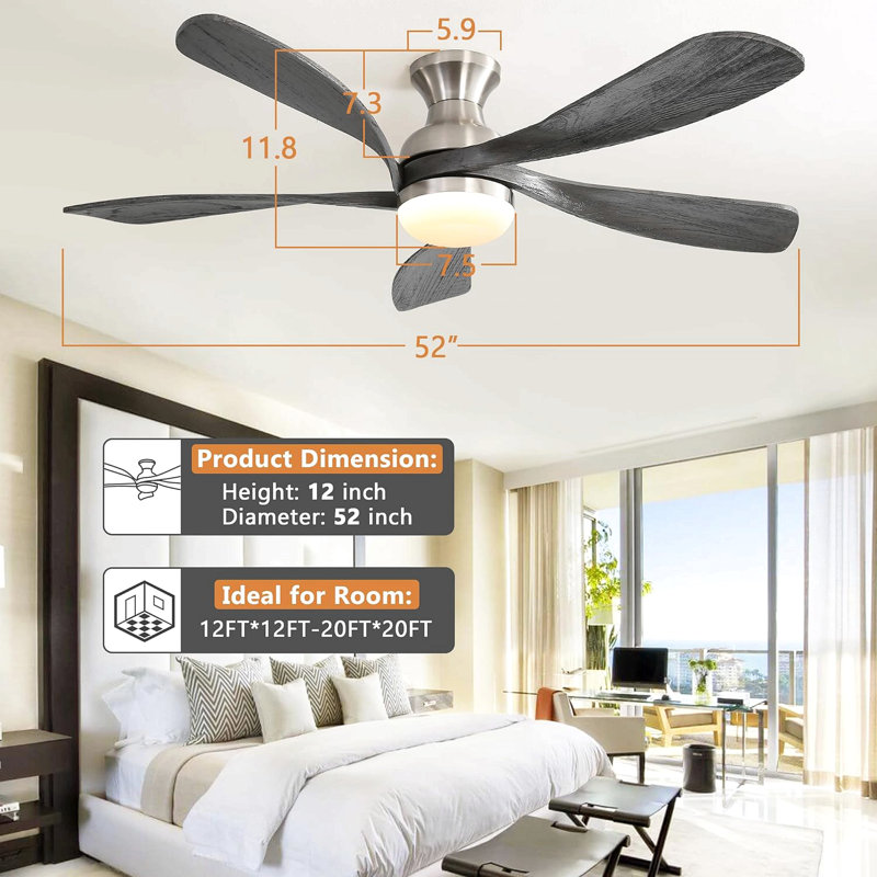 Ventilateur de plafond 52 pouces avec 3 lumières à DEL à intensité variable réversible et silencieuse, Noir, Nickel brossé