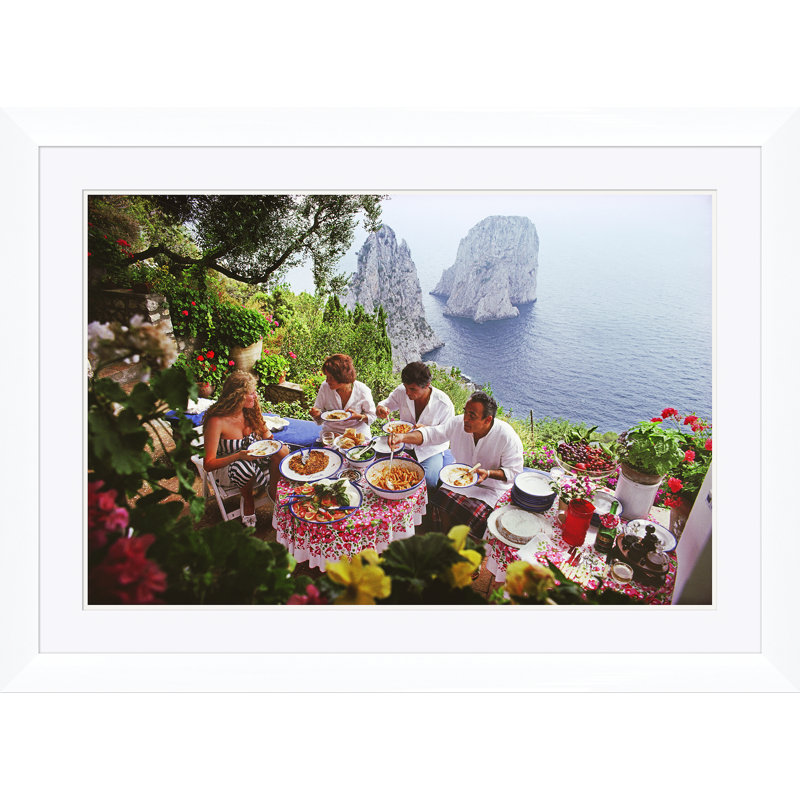 Dining Al Fresco On Capri Print by Slim Aarons, 30" H x 41" W x 1.5" D, White Single Picture Framed