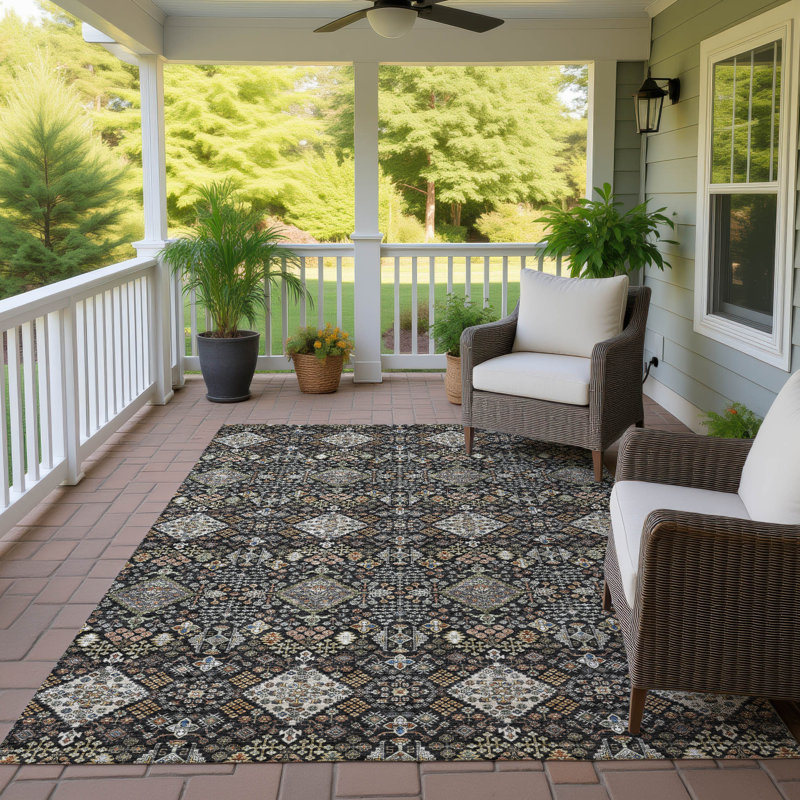Machine Washable Indoor/Outdoor Chantille ACN2478 Global Rug, 5' x 7'6", Black