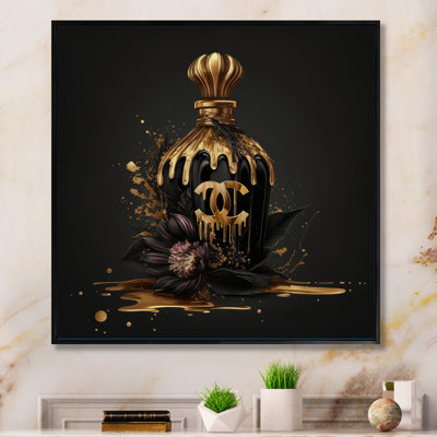 «Chic Black and Gold Perfume Bottle VIII», reproduction sur toile tendance
