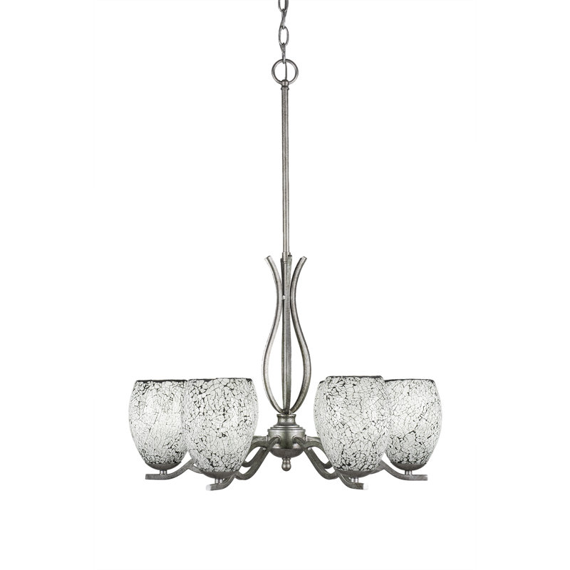 Lustre suspendu 6 lumières Hiroko Revo au fini argent vieilli avec verre fusion noir de 5 po