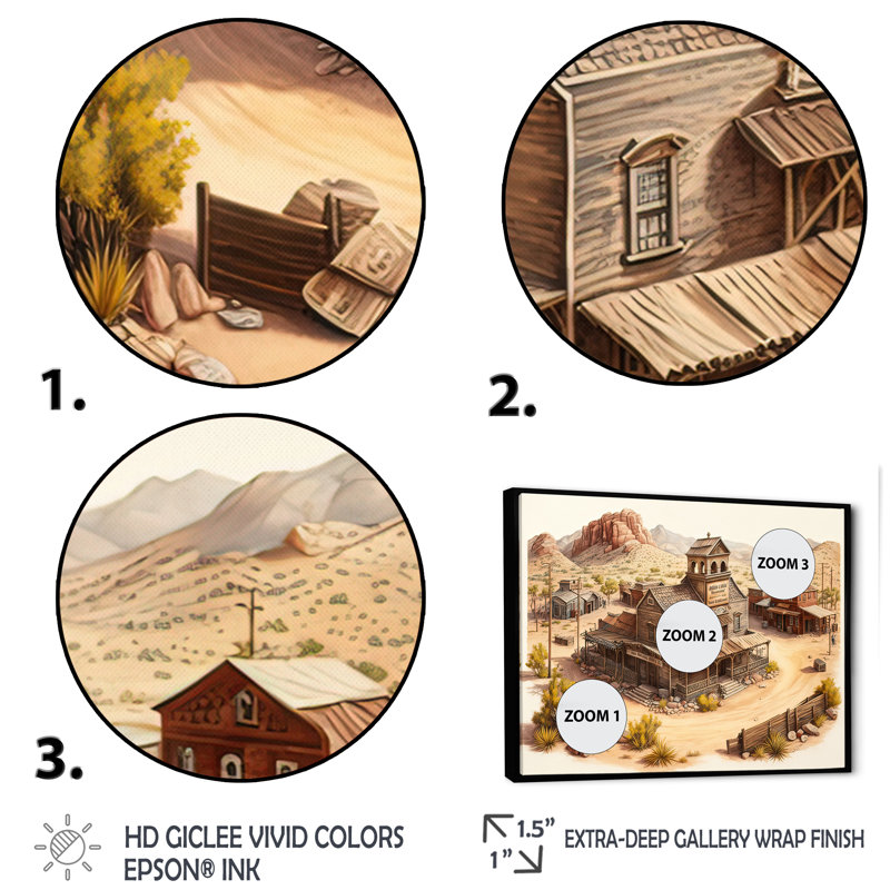 Arizona Wild West Town I - Impression sur toile, Cadre flottant noir, H 12 po x l 20 po x P 1 po