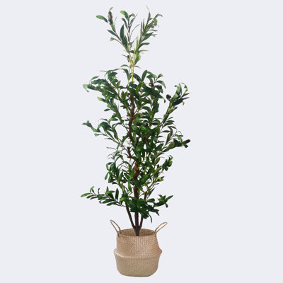 Type B Artificial Olive Tree & seagrass Basket Plant Pot with Handles