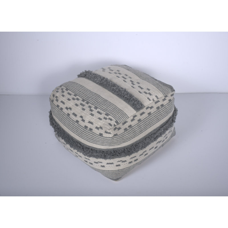 Faux Yarn Large Pouf Ottoman, 26 X 26 X 15 Inches, 200 Lbs Capacity, Ivory Grey