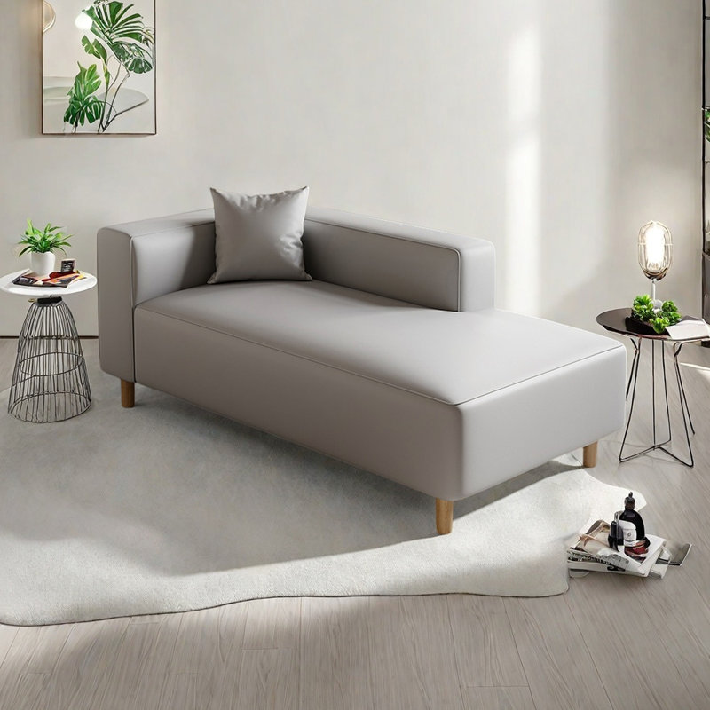 Chaise longue en similicuir minimaliste, Orienté à gauche (vu de face), Gris clair