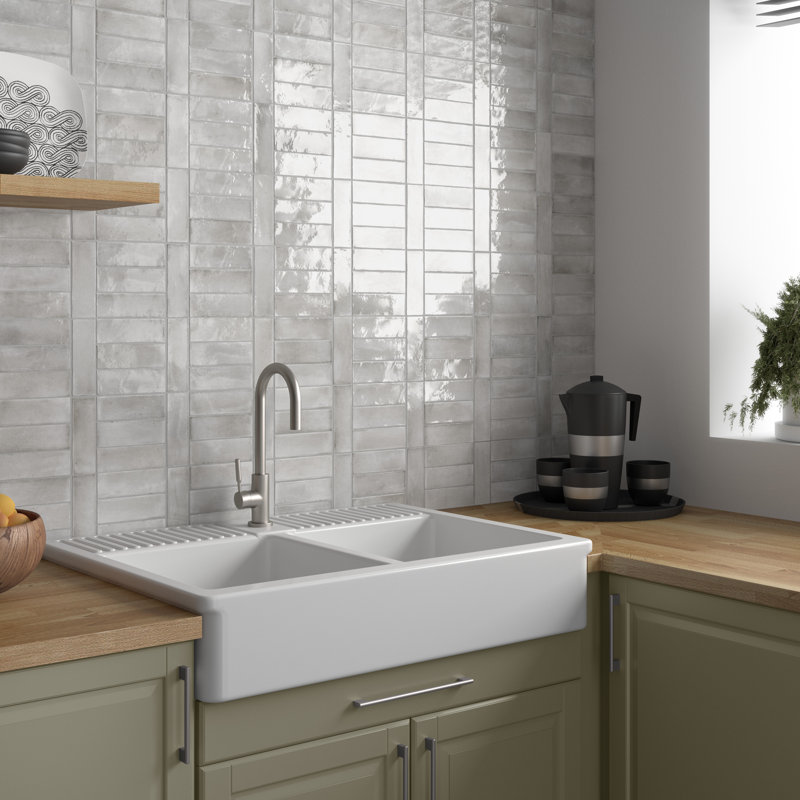 Coco 2" x 6" Porcelain Subway Wall Tile, Moss Verde