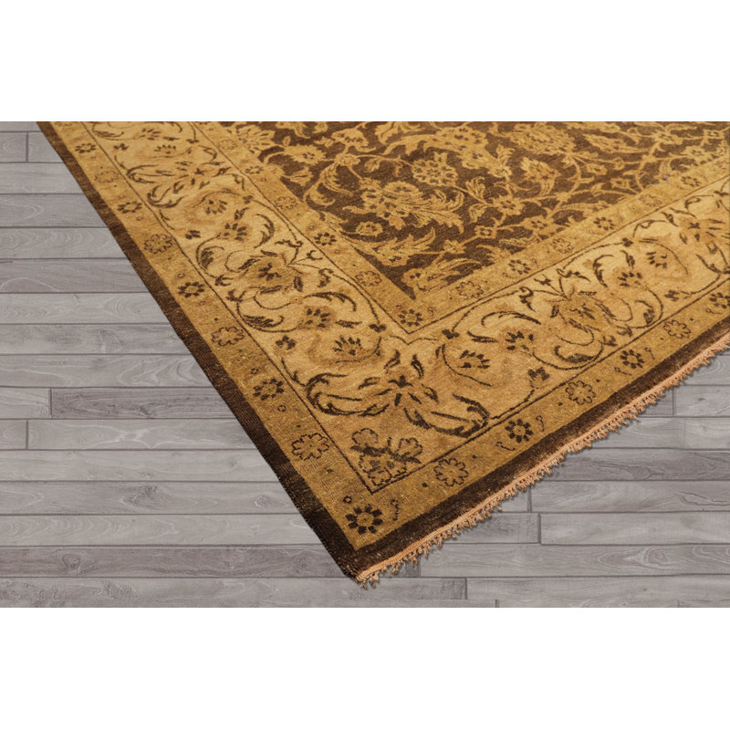 Tapis traditionnel Oushak en laine, noué à la main, brun beige, 2,36 m x 2,97 m